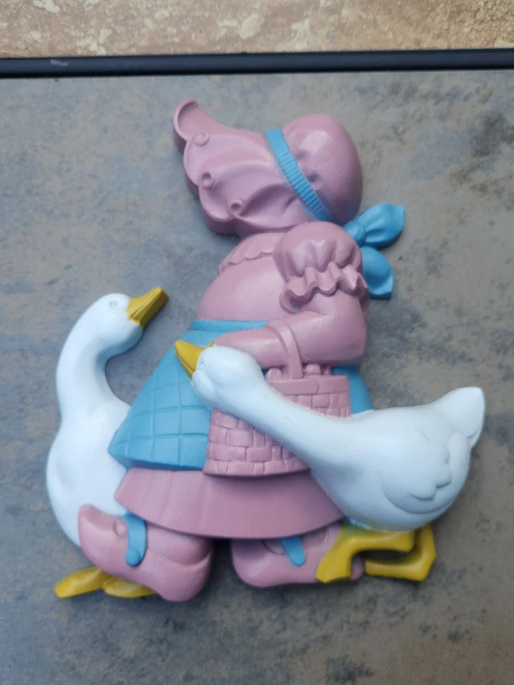 Burwood Pink & Blue Girl with Geese Plastic Wall Accent From 1988